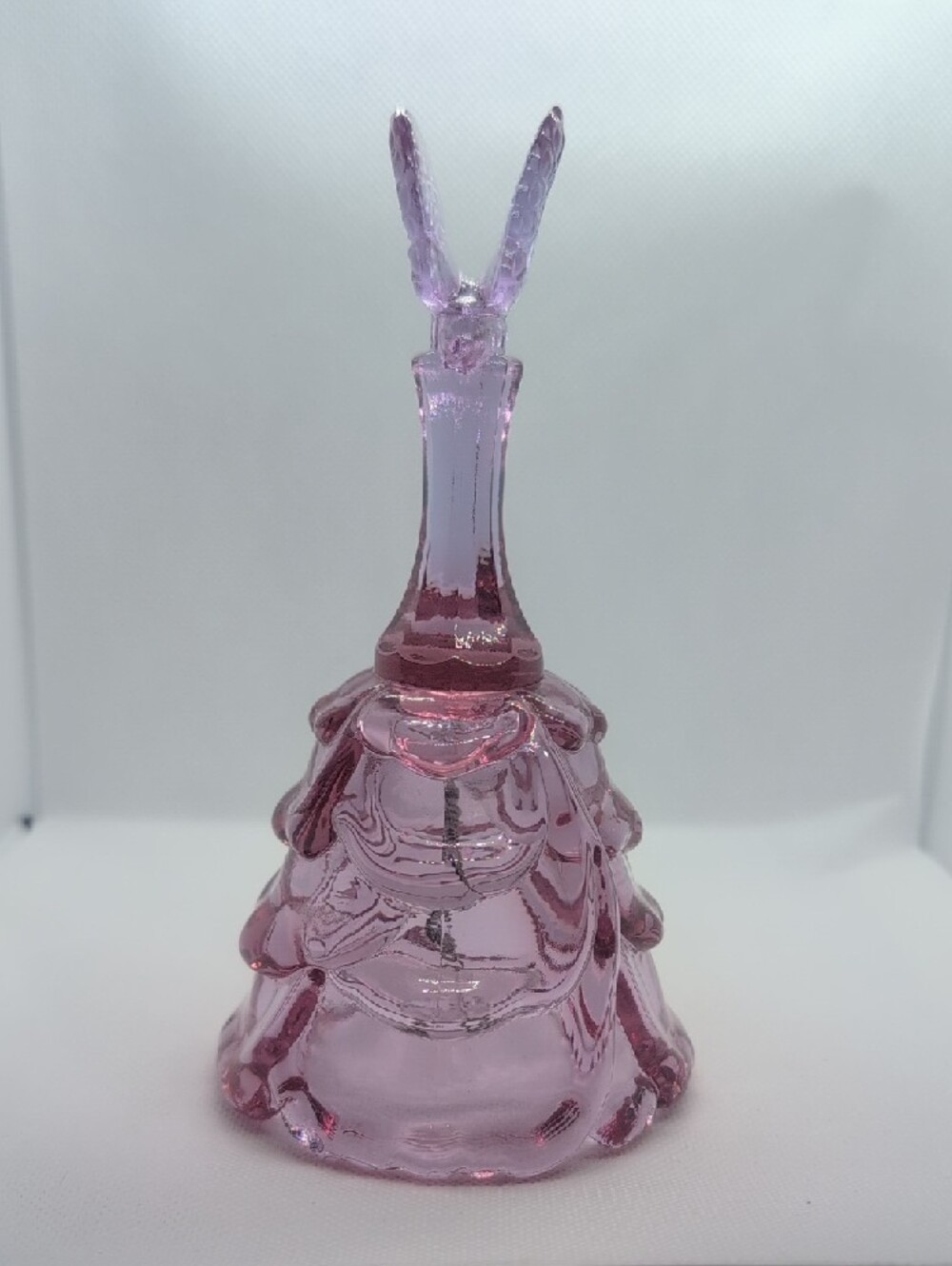 Vintage Fenton Rose pink Glass Draped Bell With Butterfly Finial - Picture 3 of 6